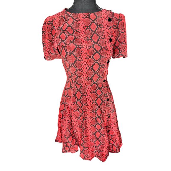 The Kooples Hot Snakeskin Print Mini Dress Size 1 Red Button Accents Holidays - Picture 2 of 7